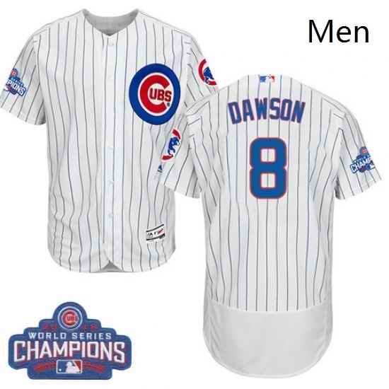 Mens Majestic Chicago Cubs 8 Andre Dawson White 2016 World Series Champions Flexbase Authentic Collection MLB Jersey